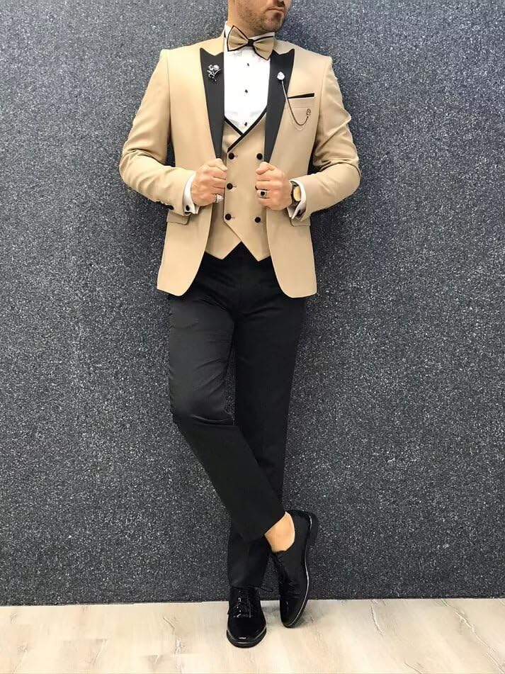 3 Piece Tuxedo for Men Slim Fit Suit for Men Wedding Homecoming Tux Blazer Vest Pants with Bow Tie2