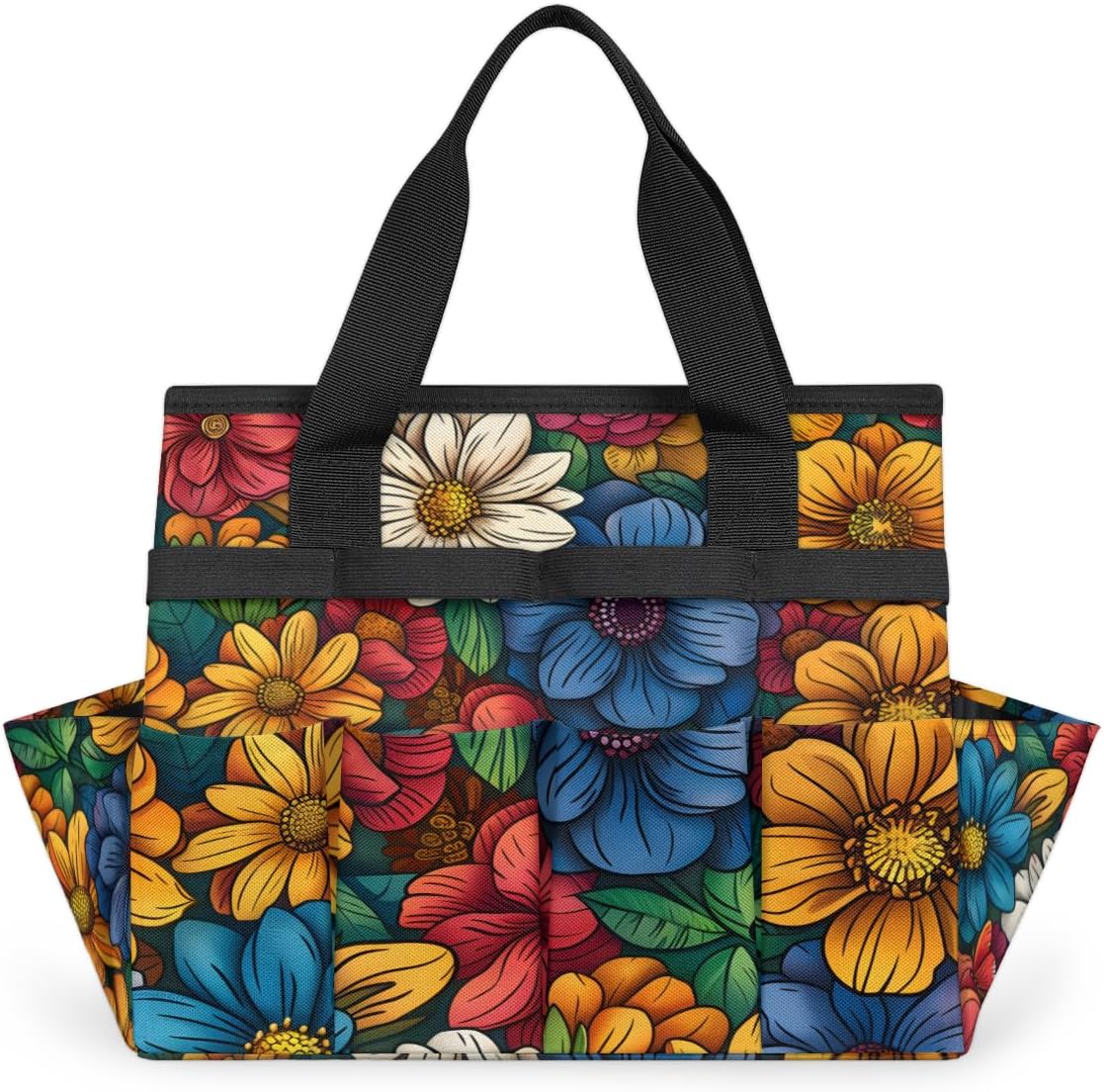 Colorful Floral Heavy Duty Garden Tool Bag with 10 Pockets