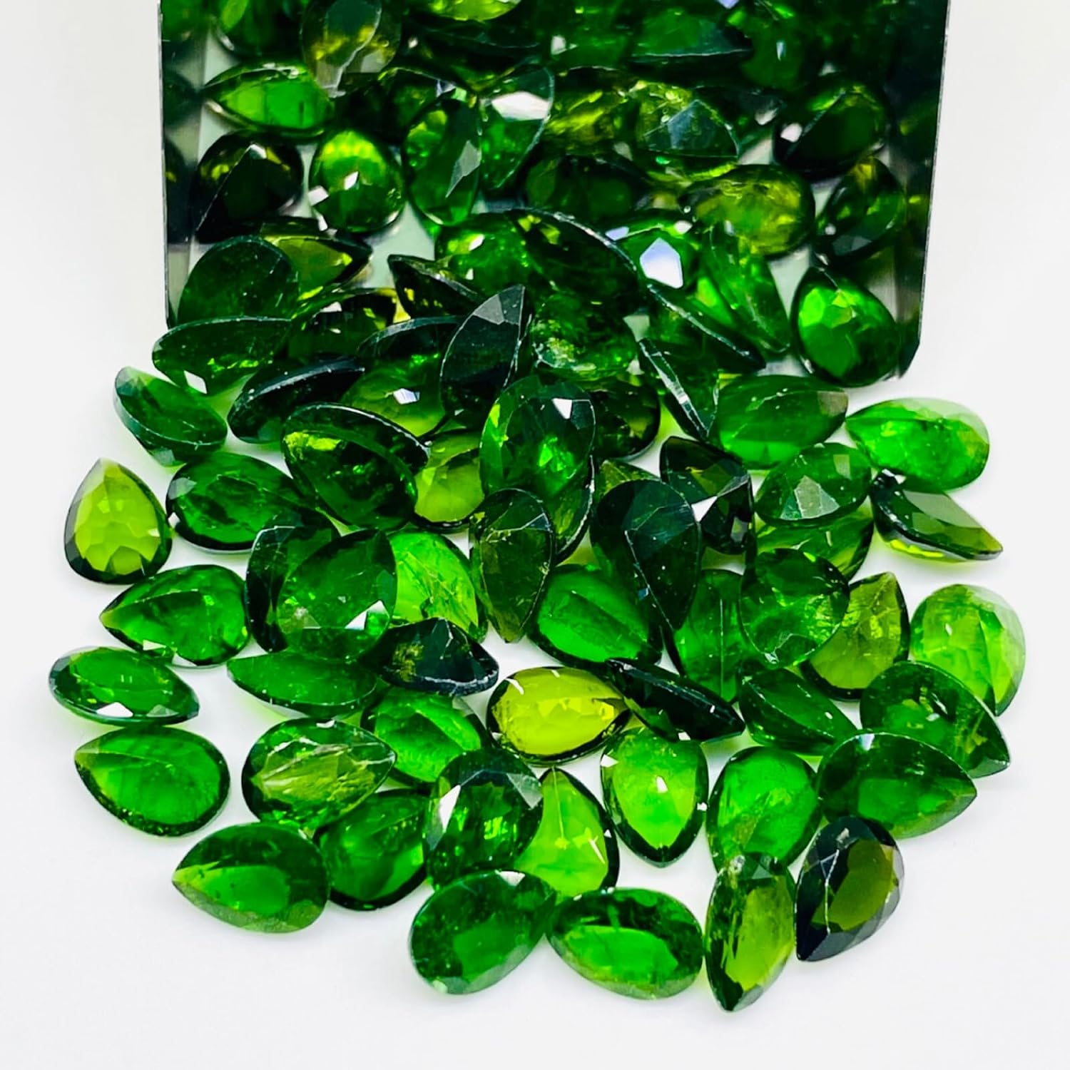 Natural Chrome Diopside 12 Pcs 7x5mm Pear Cut Vivid Green Loose Gemstones Lot
