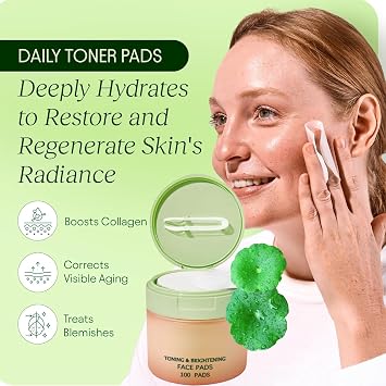 Centella Korean Toner Pads, Dark Spot Pads for Sensitive Skin,Face Pads Toner,Wrinkles & Dull Skin, Soothing & Exfoliating Face Pads with Niacinamide, Peptides, Korean Toning Pads,100 Count