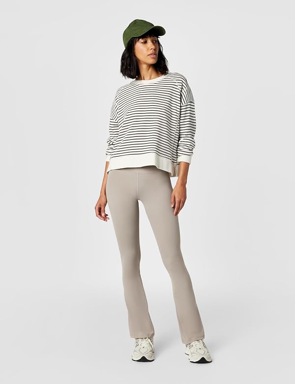 Sweaty Betty Women's After Class Cropped Crewneck Sweatshirt Sweatshirt, Lilywhite Sablebrown Stripe, Large by Sweaty Betty - Image 6