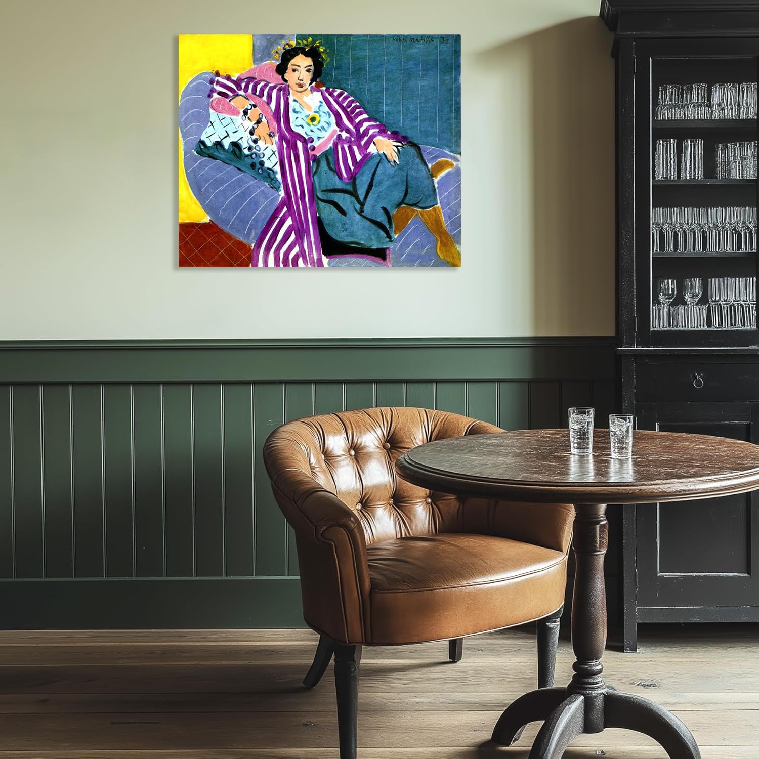 MYCGGDGH Henri Matisse berühmter Gemälde Reproduktion Kleine Odaliske in lila Gewand Bilder auf Leinwand Henri Matisse Kunstdruck Schlafzimmer Wandkunst Wohnzimmer Wanddekoration 40x30cm Rahmen