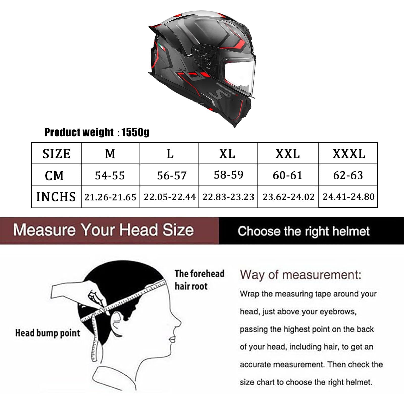 Kaski motocyklowe, Kask motocyklowy integralny ECE 22.06 Zatwierdzony dla mężczyzn i kobiet do jazdy na rowerze szosowym, skuterze, motorowerze(K,L/(56~57cm))
