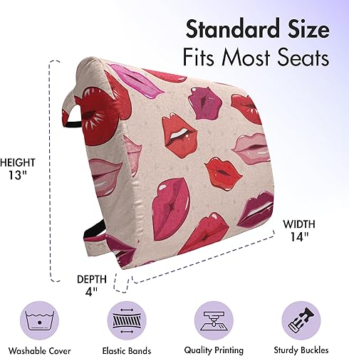 Miniatura 4 de Ambesonne Kiss - Almohada lumbar repetitiva con labios de mujer en tonos cálidos, cojín de respaldo suave para sillas de oficina con correas