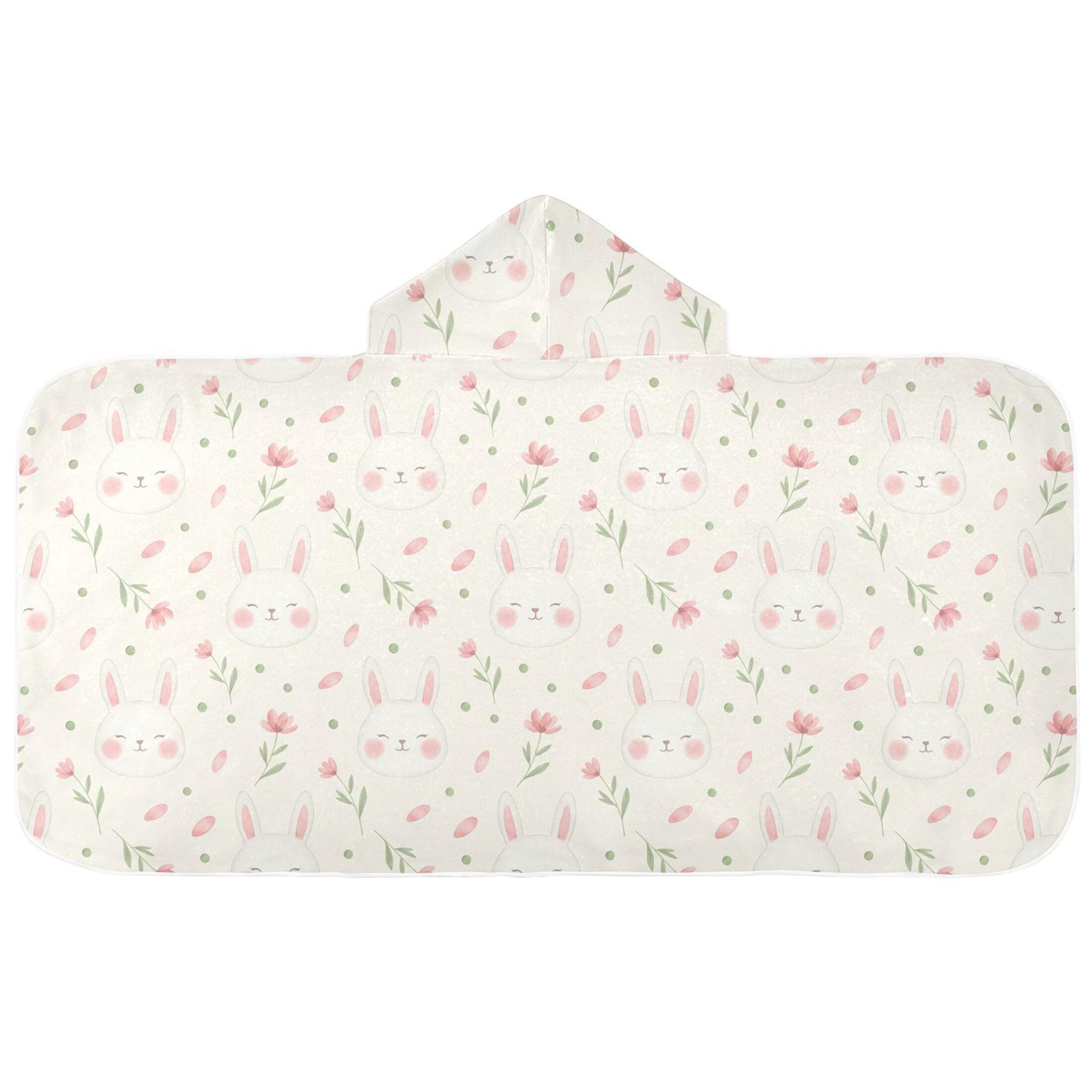 Fuauuyl Bunny Flower Hooded Baby Bath Towel Soft & Breathable Towel for Newborns Infants Toddlers, Nursery Essential