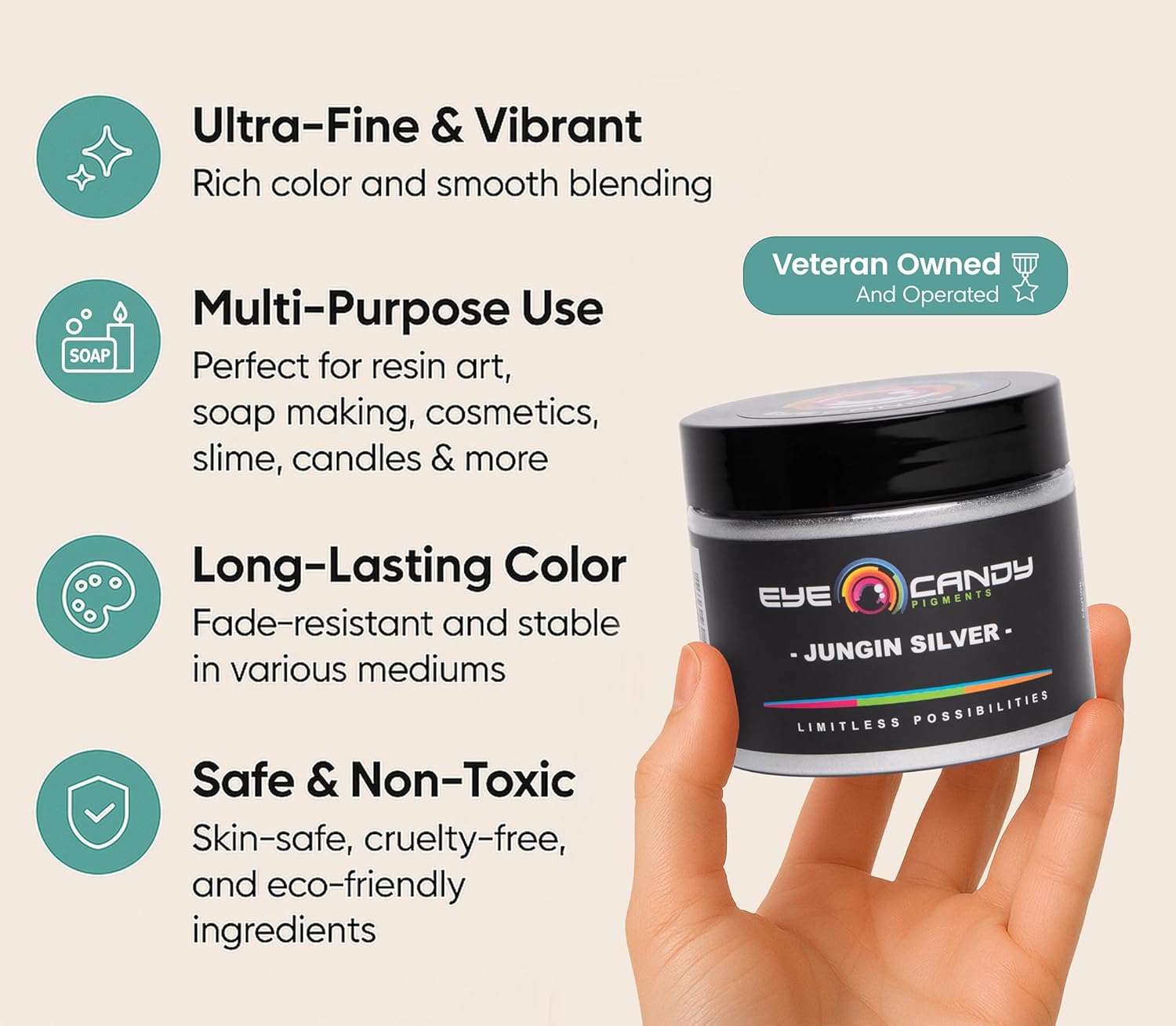 Eye Candy Pigments Premium Silver Mica Powder - Jungin Silver (50gr) - for Epoxy, Resin, Soap, Paint, Woodworking, Acrylic Pouring, Bath Bombs, Fishing Lures - DIY Arts and Crafts Additive - Image 3