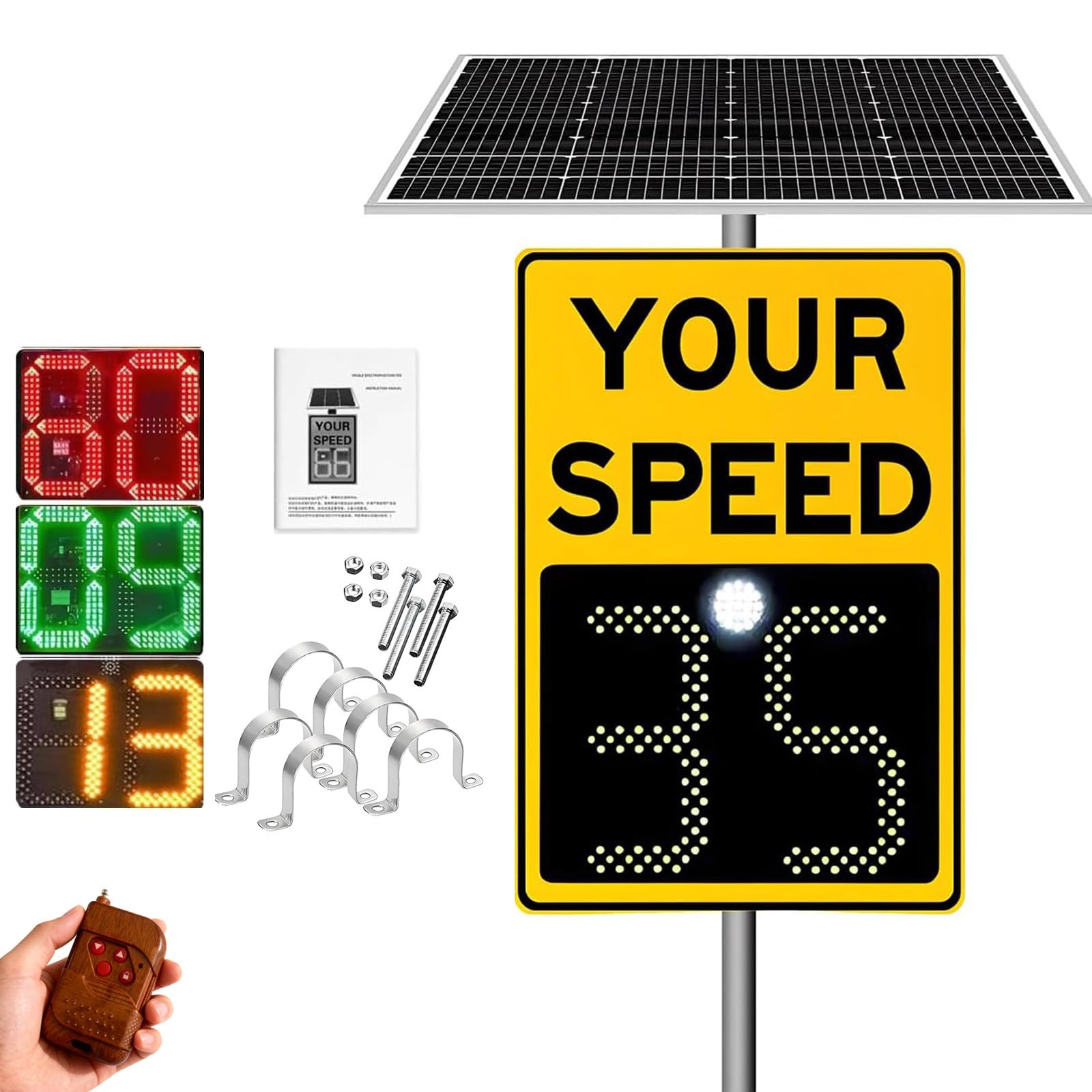Indicador de velocidad alimentado por energía solar, pantalla LED de velocidad con detector de radar y control remoto para calmar el tráfico, señal de advertencia de retroalimentación instantánea