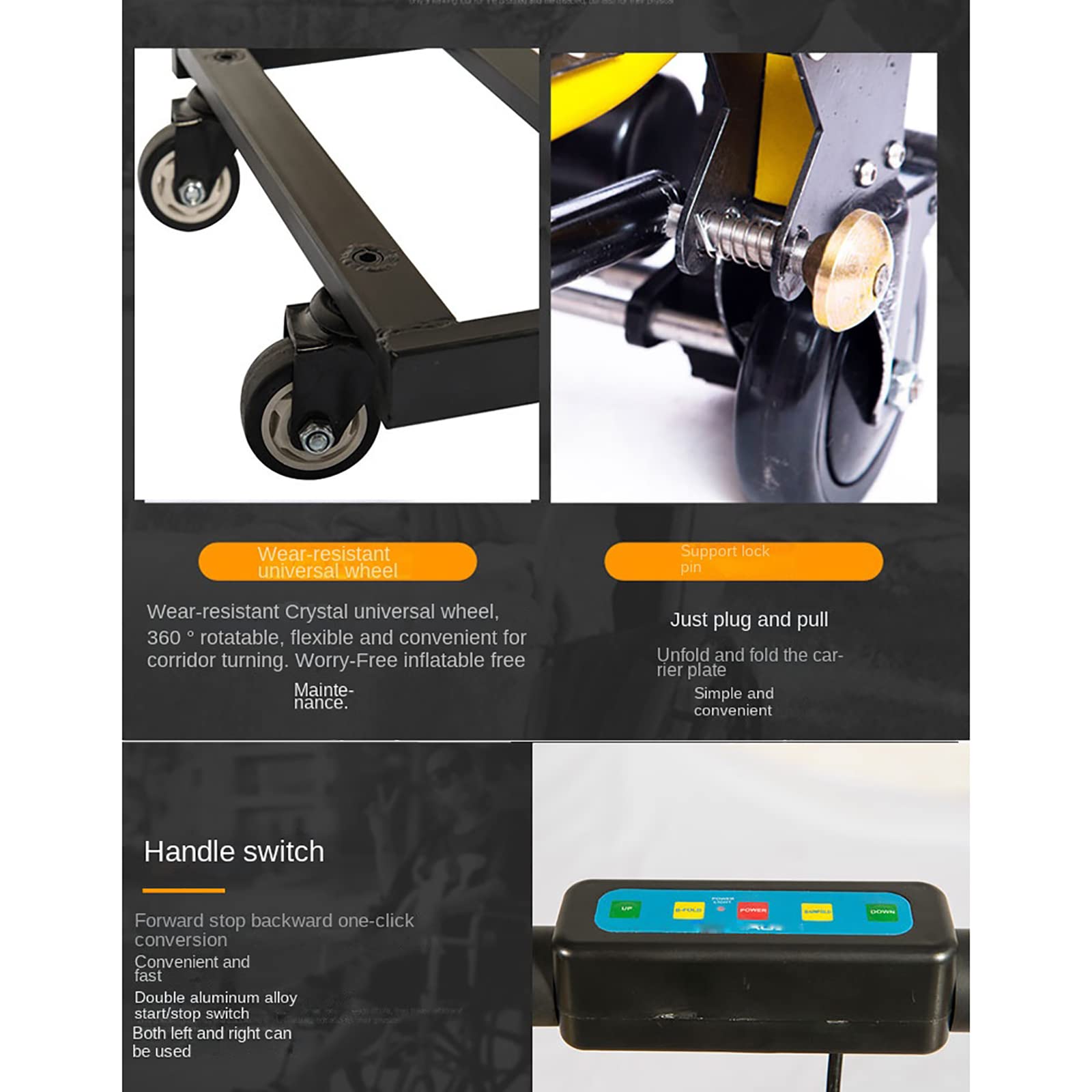 Montascale Cingolato Elettrico, Carrello Montascale Portatile E Pieghevole, Con Una Capacità Di Carico Massima Di 200 Kg (440 Libbre), Ruote Universali Resistenti All'usura a 360°