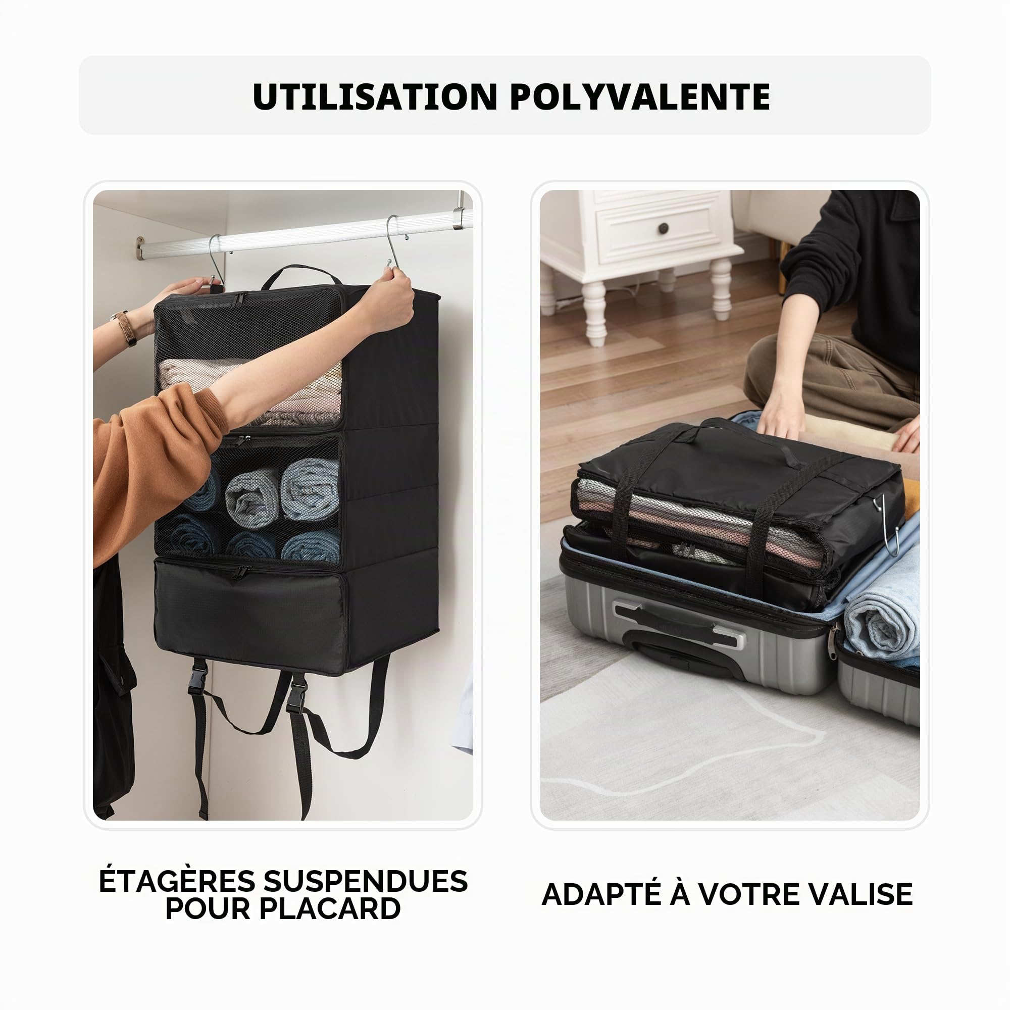 GRANNY SAYS Rangement Suspendu, Grand Organisateur de valises Suspendu Pliable, Cube d'emballage Portable Cube d'emballage à Suspendre Sac de Rangement pour valises et Bagages Noir
