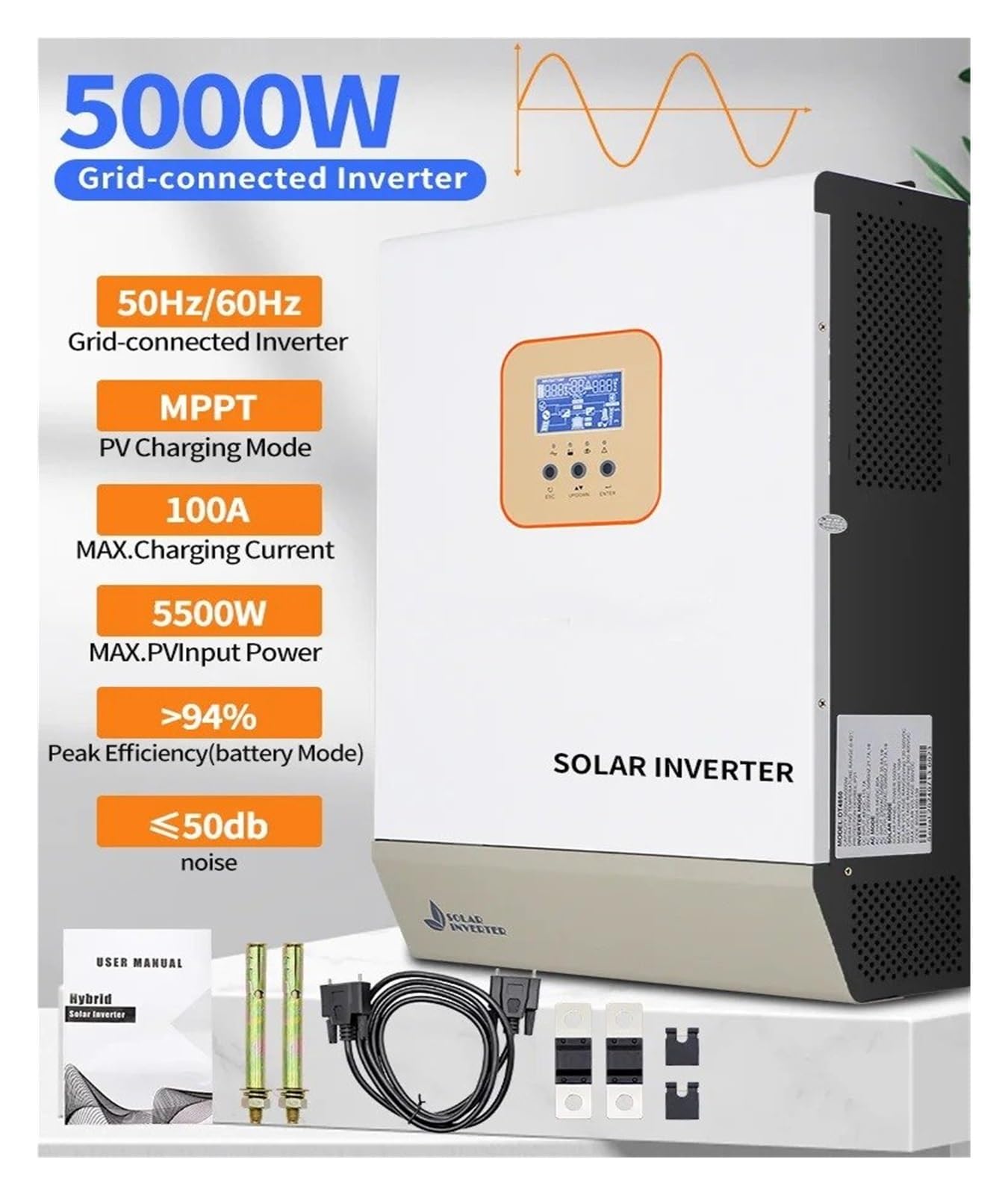Convertidor Inversor Solar Híbrido De 3000 W, 5000 W, 6200 W, 24 V, 48 V Y 230 V, De Onda Sinusoidal Pura, con Controlador MPPT De 100 A Y 150 A. Inversor(DT-48V5000W-EU)
