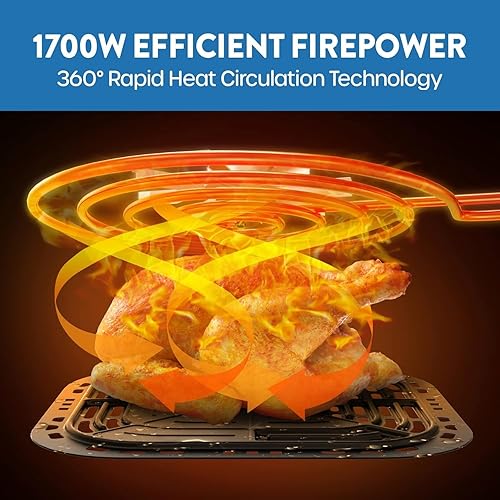 Miniatura 7 de ECOWELL Freidora de aire, compacta grande de 6 cuartos de galón, freidora de aire de acero inoxidable, 8 ajustes preestablecidos de alimentos,