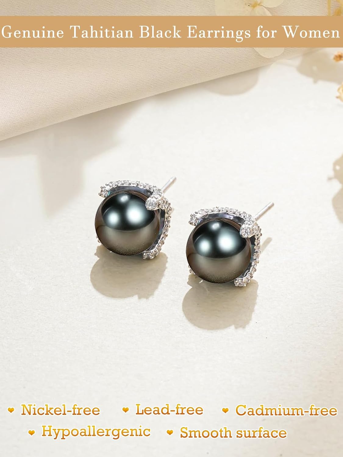 ValentinesTahitian AAAAA Grade Black Pearl Stud Earrings for Women, 925 Sterling Silver Saltwater Pearl Jewelry, Anniversary Birthday Gifts for Her Wife Mom Daughter Friend Grandma - Image 6