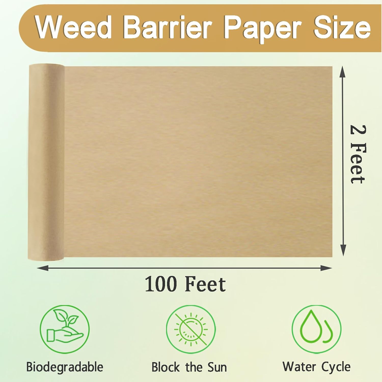 2 x 100 Feet Biodegradable Paper Weed Barrier, Biodegradable Landscape Fabric Garden Bed Grass Control Barrier Weed Blocker Paper for Garden Outdoor Lawn (2 x 100 ft)