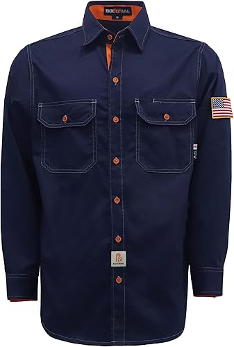 BOCOMAL Camisas FR para hombre, resistentes al fuego, peso ligero, NFPA2112, camisa de soldadura ignífuga, acabado repelente al agua y al aceite