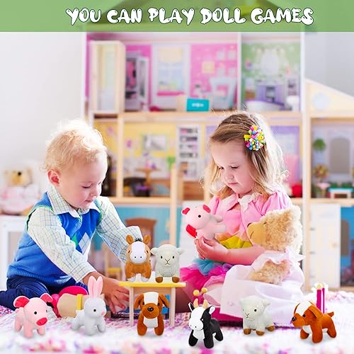 Miniatura 7 de 12 piezas de juguetes de animales de granja peludos de 5.1 pulgadas de felpa suave, caballo, cerdo, ganado, conejo, perro, oveja, muñeca adopta un