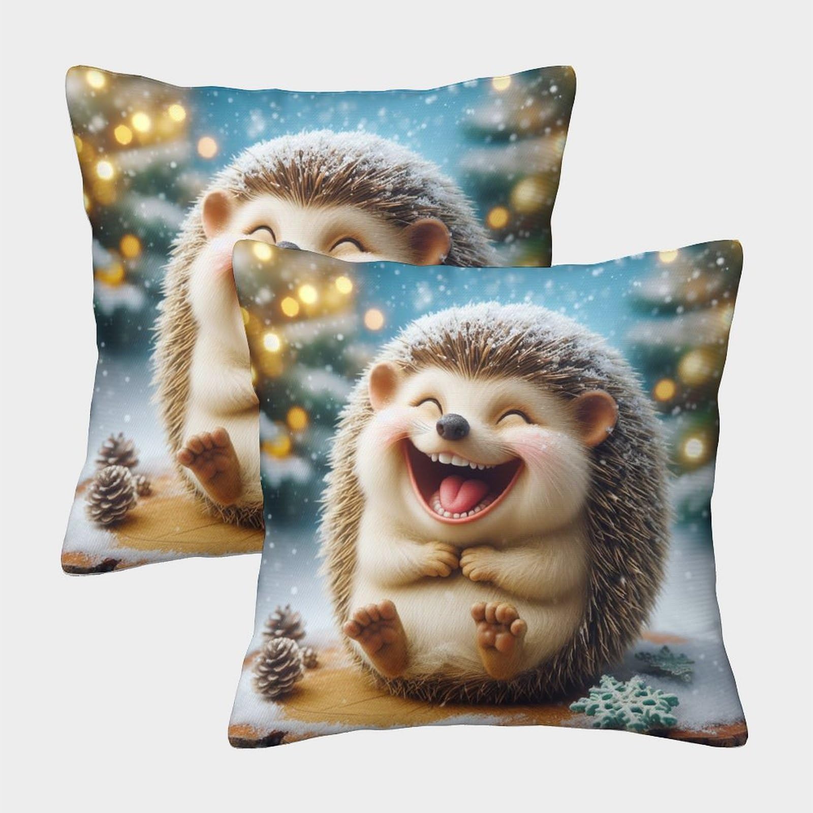 OPANZYYDE Hedgehog with Invisible Zipper Pack of 2 Homeware Cushions Decorative Throw Pillow for Sofa Living Room Bedroom 40x40cm