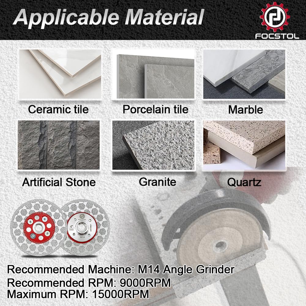 FOCSTOL Tarcza diamentowa 100 mm - 5 szt. Dwustronna tarcza tnąca i szlifierska do porcelany ceramicznej marmuru kwarcowego do szlifierki kątowej