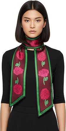 VERSACE JEANS COUTURE Maroon Green Signature Rosy Print Slim Scarf