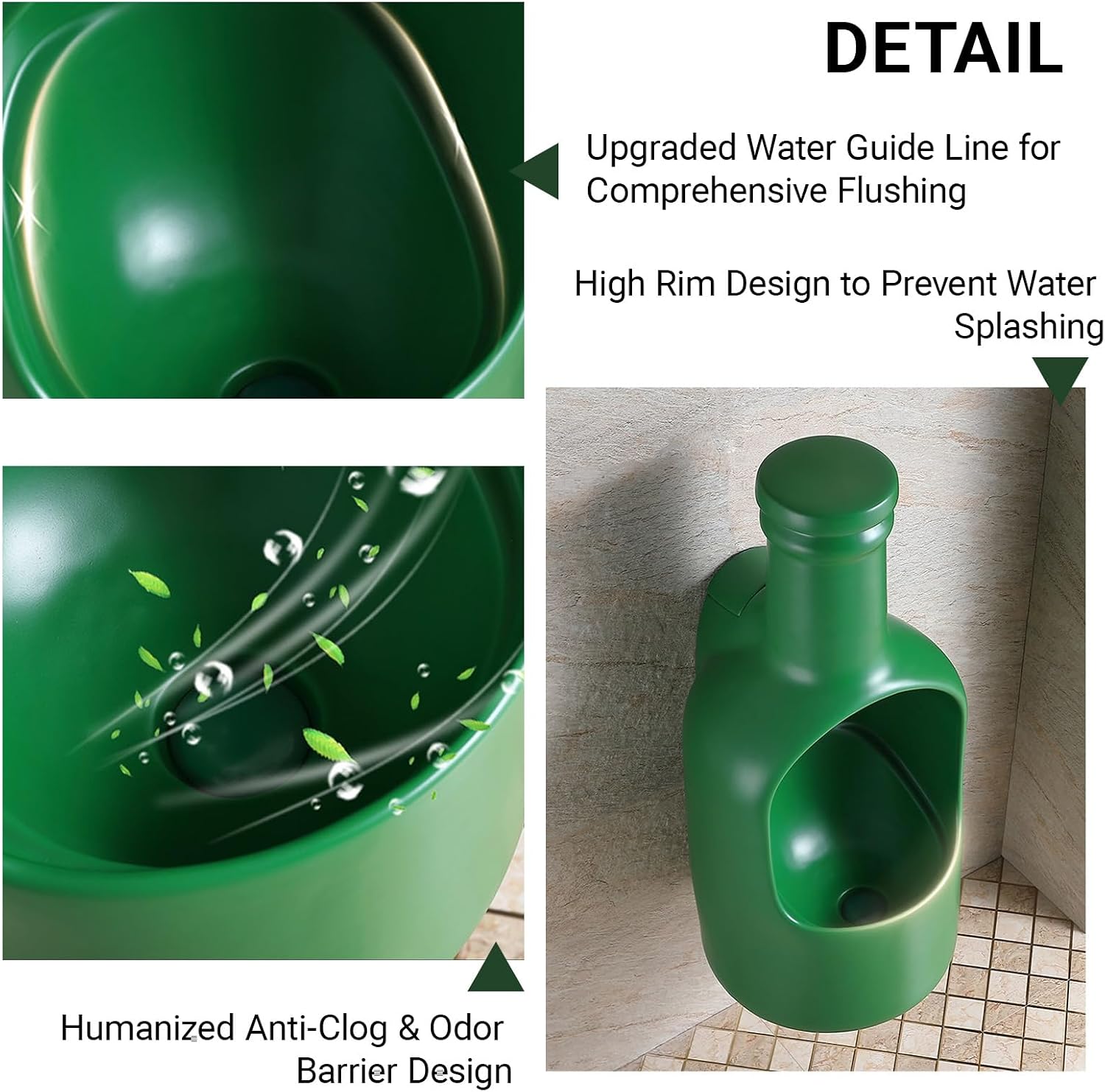 Wall Mounted Ceramic Urinal Wine Bottle Shaped Smart Sensor Bidet Sprayer | Glazed Ceramic Male Urinal Novelty Bottle Design Anti Splash Easy Clean Space Saving(Black,Built-in sensor with spray gun)