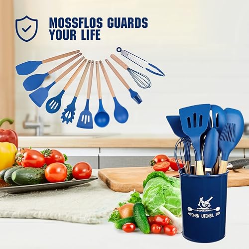 Miniatura 7 de Juego de utensilios de cocina de cocina, 12 piezas de utensilios de cocina de silicona antiadherente con soporte, resistente al calor, juego de