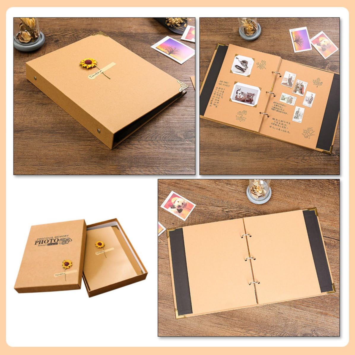 Artibetter Álbum de Fotos Retro Hecho a Mano de Papel Kraft, 30 Páginas para Pegar y Escribir, Adecuado para Cumpleaños y Bodas Estilo Vintage y Diseño Ligero