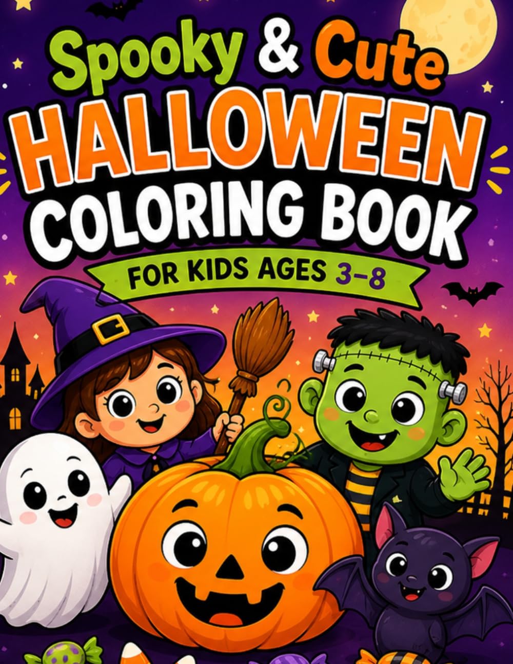 Spooky & Cute Halloween Coloring Book for KIds: Fun & Easy Halloween Coloring Pages with Pumpkins, Ghosts, Witches, and friendly Monsters. Perfect for Ages 3-8