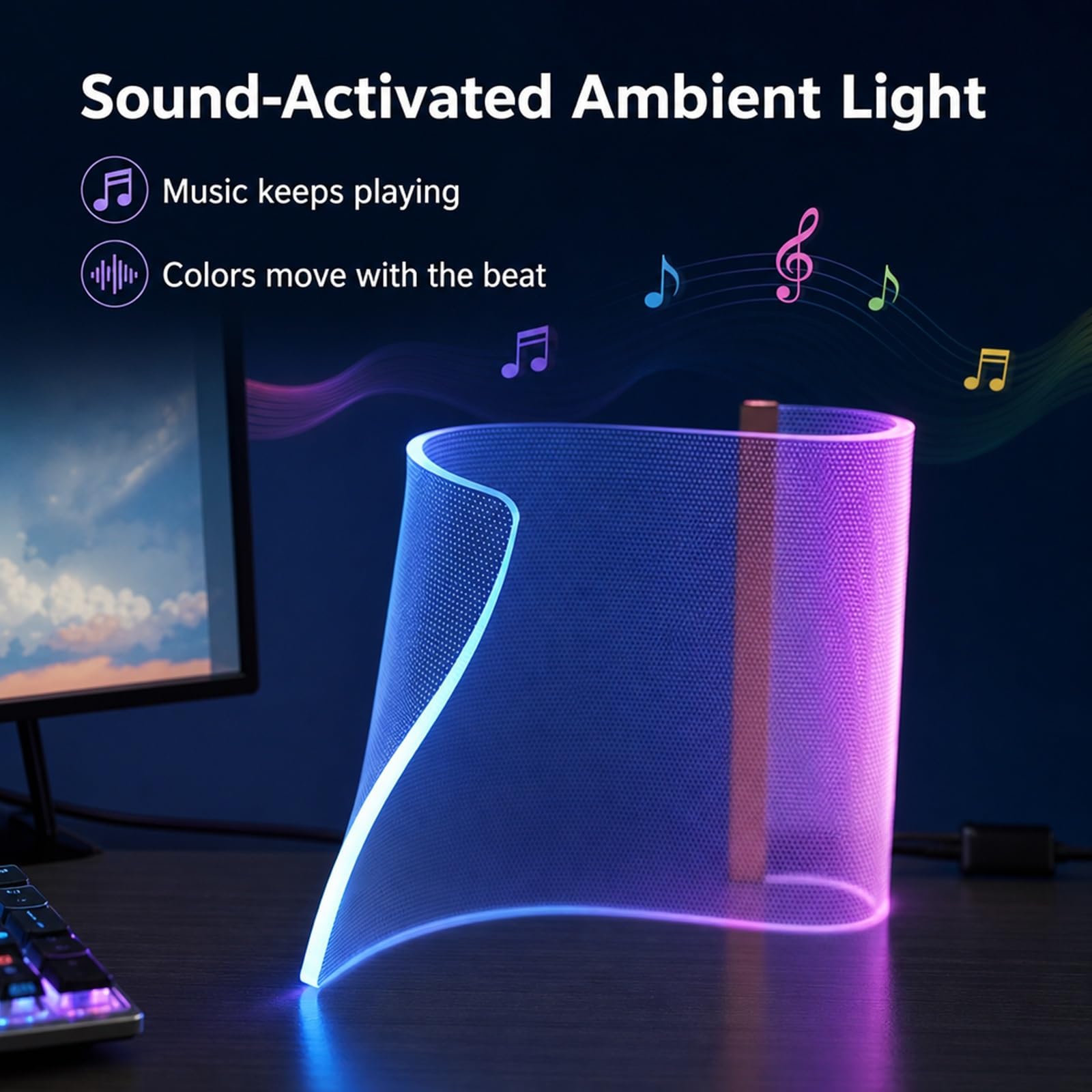 Sensoryczna lampa biurkowa RGB, zdalne sterowanie, port USB | 3 tryby sterowania, materiał akrylowy, nastrojowa lampa biurkowa, wychwytująca dźwięk, do pokoju e-sportowego, sypialni