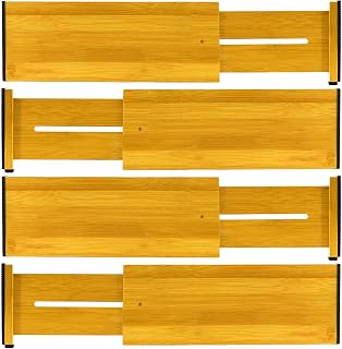 Bamboo Drawer Divider, Adjustable 4 Piece Organizer - Spring Loaded Expandable 43cm - 55cm for Home/Office/Dressers/Bedroom/Bathroom
