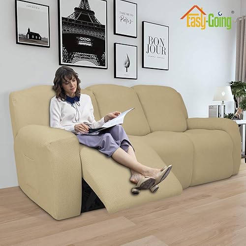 Miniatura 45 de Funda elástica para sofá reclinable de fácil colocación, Tela mezcla de poliéster Algodón, Arena