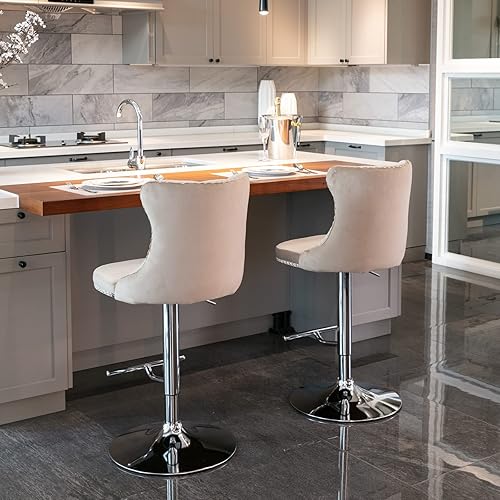 Miniatura 160 de Aoowow Juego de 2 taburetes de bar giratorios ajustables con respaldo de terciopelo copetudo, sillas de bar modernas tapizadas con cabeza de clavo