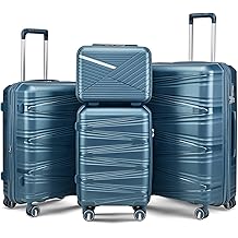 4 Piece Luggage Set PP Hardshell, Expandable Suitcase Set (20/24/28) with 14" Cosmetic Case, Lightweight Spinner Wheels with TSA Lock, Detachable Wheels for Nesting Storage (Peacock Blue)