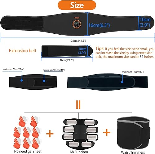 Miniatura 5 de Cinturón estimulador de abdominales, aprobado por la FDA, masajeador EMS para abdominales, cinturón de fitness sin hoja de gel táctico