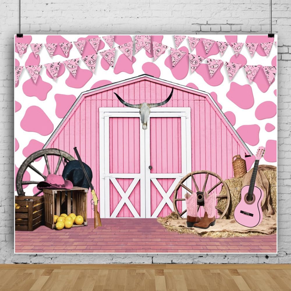 Western Cowgirl Backdrop 10x8ft Farm Pink Barn Door Photography Background Western Cowboy Cowgirl Themed Party Decorations First Rodeo Birthday Party Supplies Studio Photo Booth Props