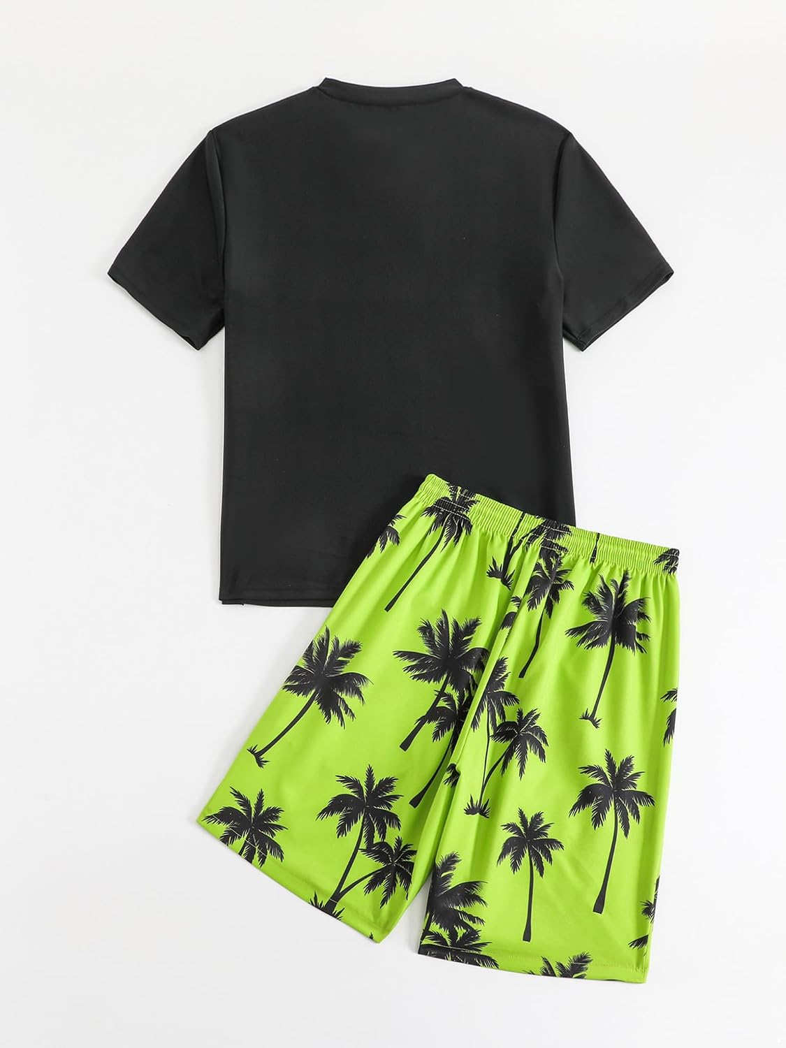 Hansber Kids Boys 2Pcs Coconut Tree Print Rash Guard Sun Protection Swimsuit Short Sleeve Swim Top and Shorts Set