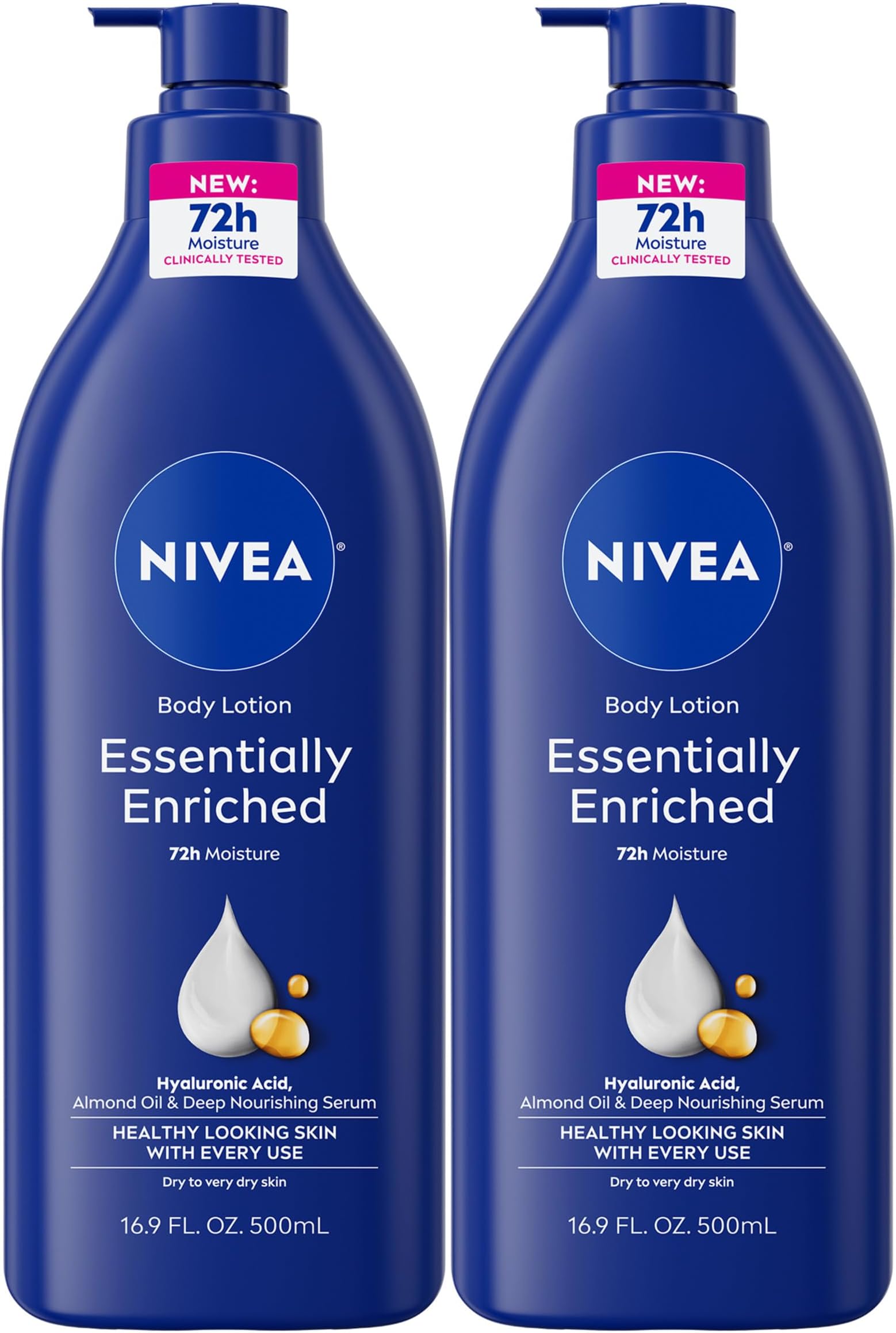 NIVEA Essentially Enriched Body Lotion for Dry Skin, Pack of 2, 16.9 Fl Oz Pump Bottles