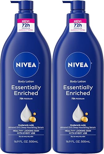 NIVEA Essentially Enriched Body Lotion for Dry Skin, Pack of 2, 16.9 Fl Oz Pump Bottles