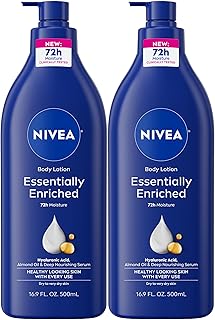 NIVEA Essentially Enriched Body Lotion for Very Dry Skin with Hyaluronic Acid, Almond Oil and Deep Nourishing Serum, 72-Hour Body Moisturizer, 16.9 Fl Oz Pump Bottle, Pack of 2
