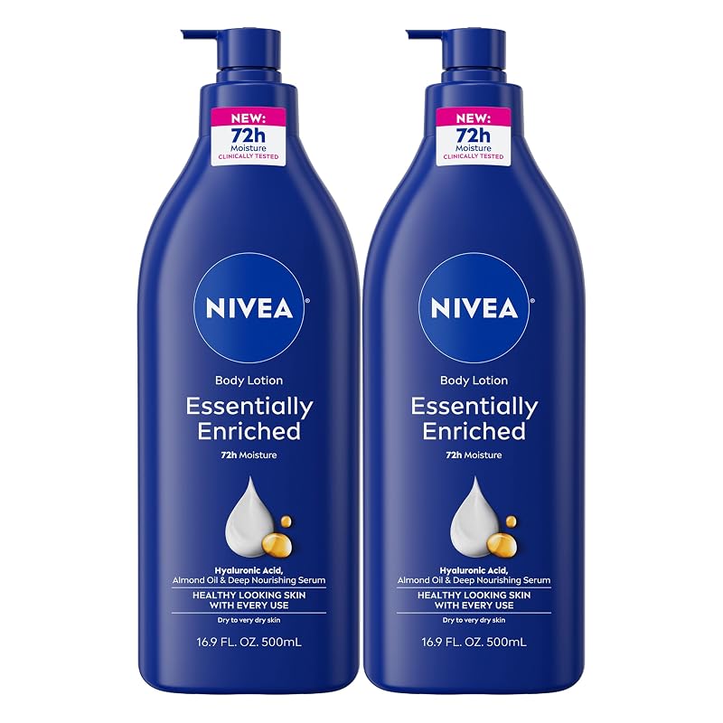 Loção Corporal Essentially Enriched NIVEA com ácido hialurônico e óleo de amêndoas, pacote com 2 frascos de 500 mL