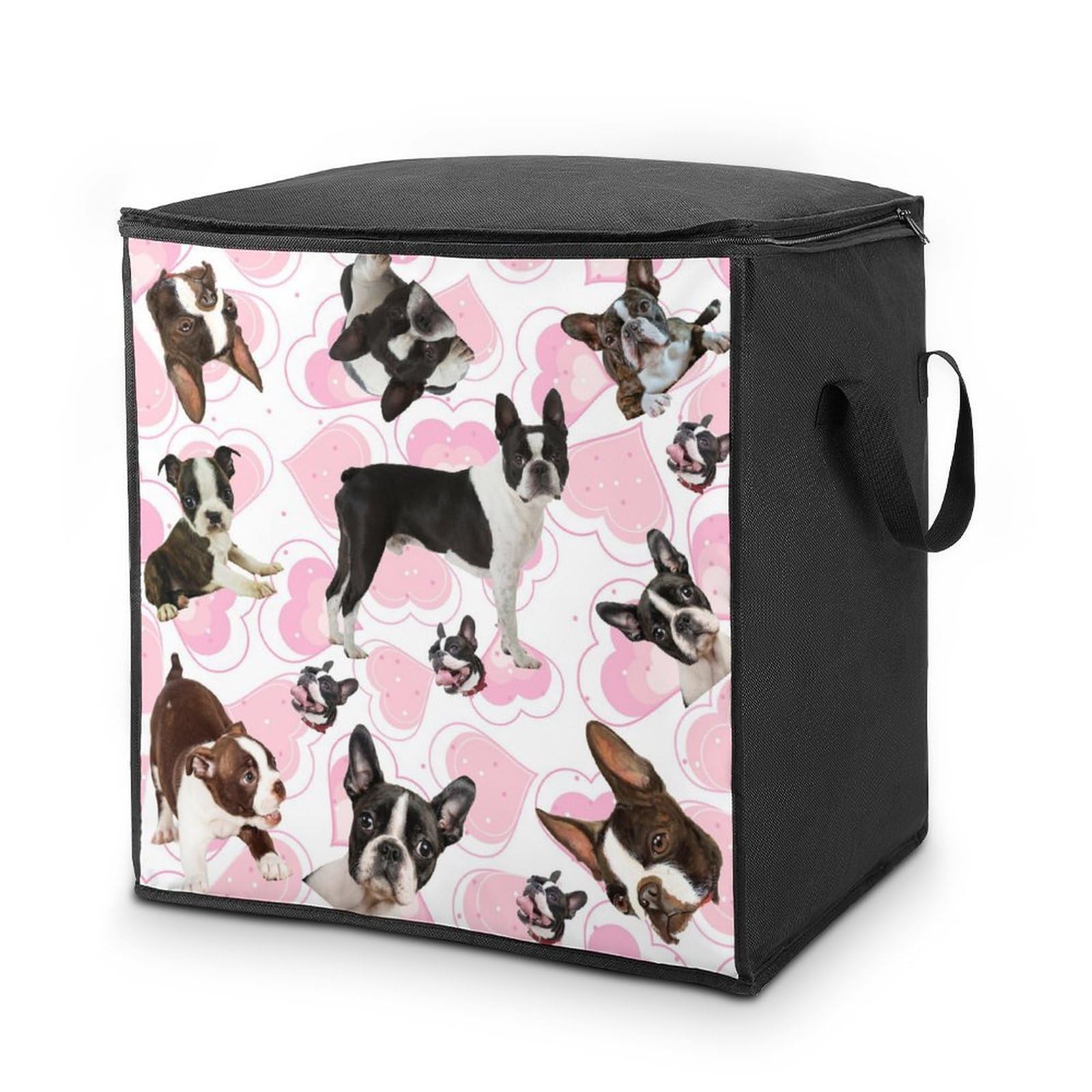 Wlntrophic 70L Storage Bags, Boston Terrier Cute Corgi Storage Box with Lid Zipper And Handles, Clothes Bags for Quilt, Blankets, Bedding