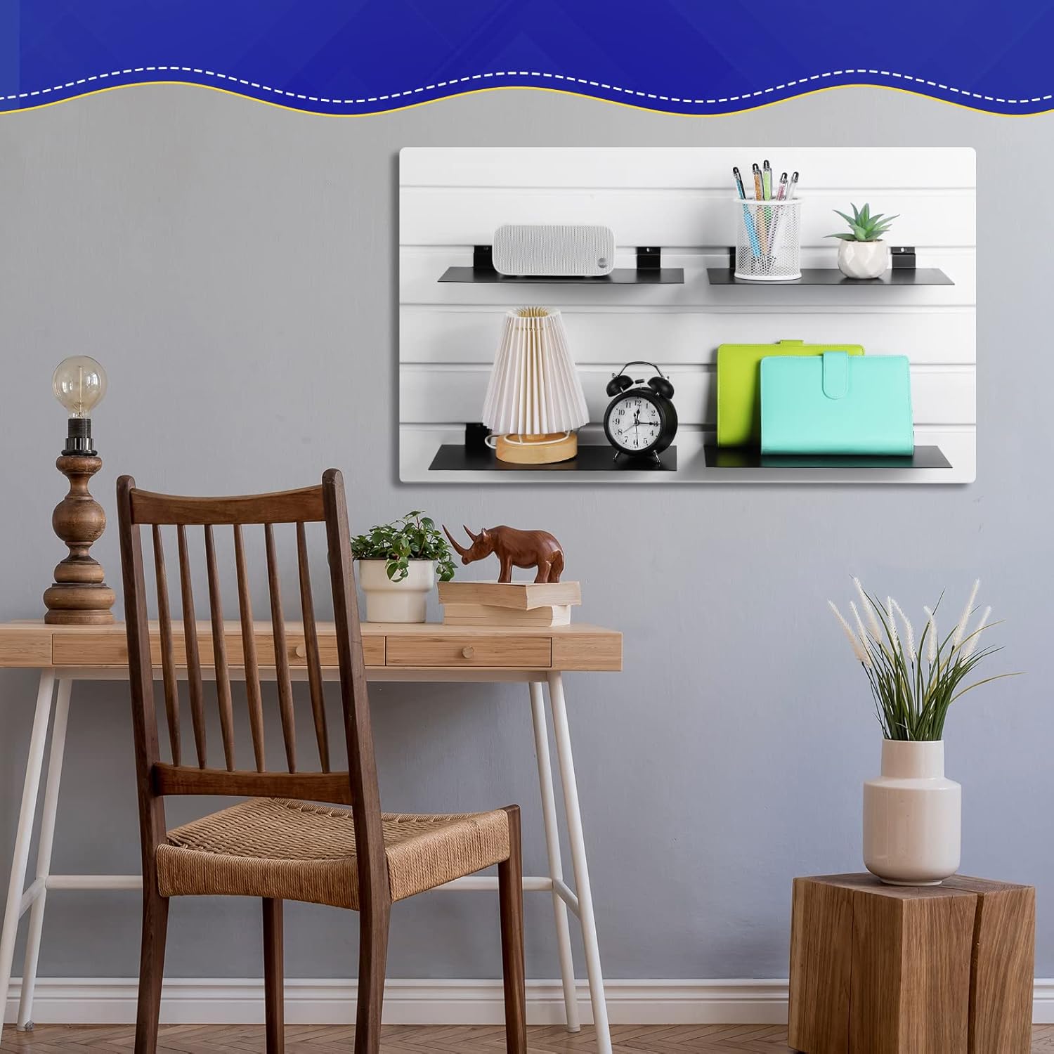 LEIFIDE 10 Pcs Metal Slatwall Shelves, 12 x 6 Inch Hanging Flat Slat Wall Shelf Accessories for Slatgrid Panel, Heavy Duty Slatwall Organizer for Retail Display Vendor Shoes Shop Garage Supplies