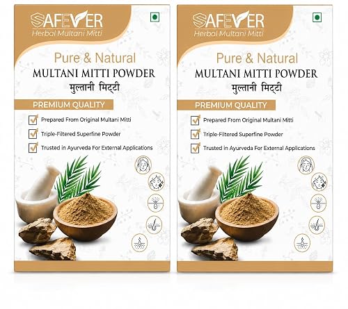 Safever Multani Mitti Powder for Face & Hair | Pure Fuller’s Earth Clay | Deep Cleansing Face Pack | Oil Control, Acne, Tan Removal | Dandruff Care & Scalp Cleanser | Soft & Glowing Skin (4)