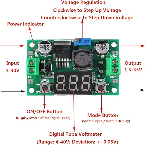 Miniatura 3 de DIANN 2 unids LM2596 ajustable DC-DC Step Down Buck Power Convertir Módulo con pantalla LED Voltímetro 4.0-40V a 1.5-35V