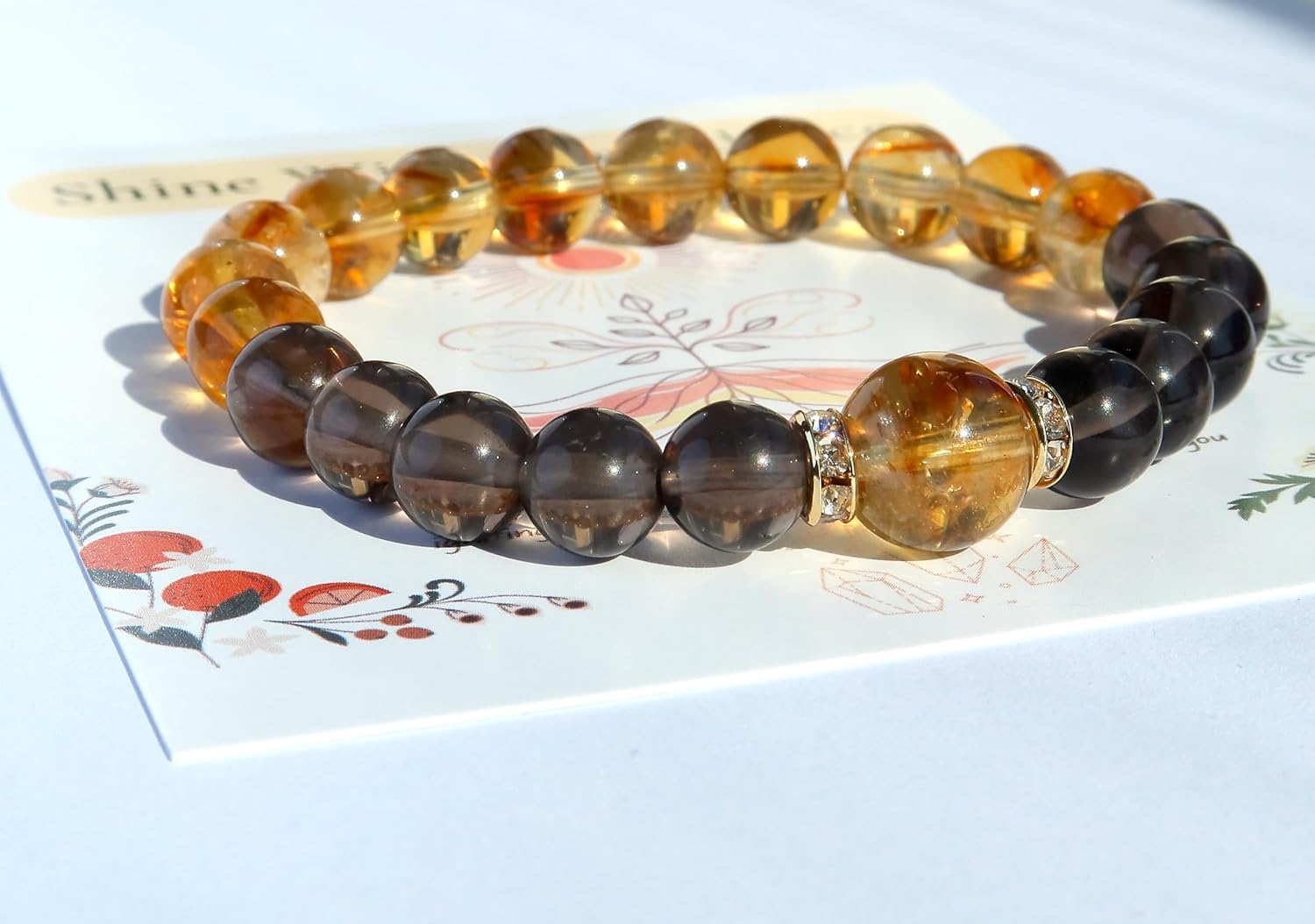 Handmade Genuine Citrine&Smoky Quartz Beads Bracelet, ABUNDANCE GROUNDING STONE Healing Crystals Birthstone Chakra Adjustable Stretch Bangle Cuff Jewelry Gift for Women Men - Image 4