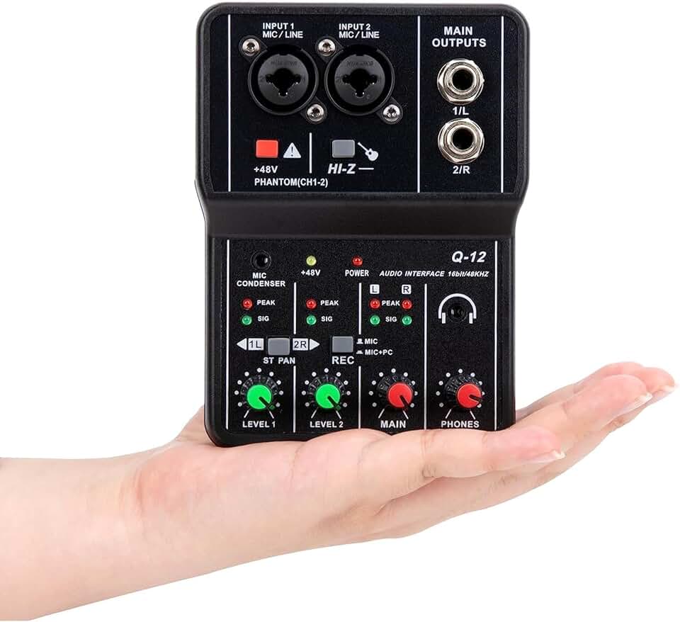 interface de audio，Placa de som profissional de canal duplo com USB 2.0 de alta velocidade, função de monitor para estúdio/gravação musical/gravação