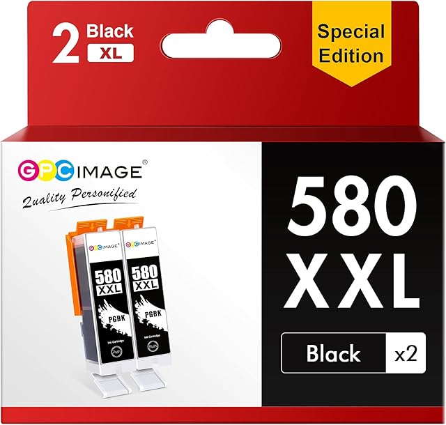 GPC Image PGI-580XXL PGBK Compatible Ink Cartridges Replacement for Canon PIXMA TS8150 TS6251 TS6350 TS6351 TR8550 TS8150 TS8250 TS6150 TR7550 TS9150 TS6151 TS8251 TS6250 TS9550 TS705 TS8151 (2 PGBK)