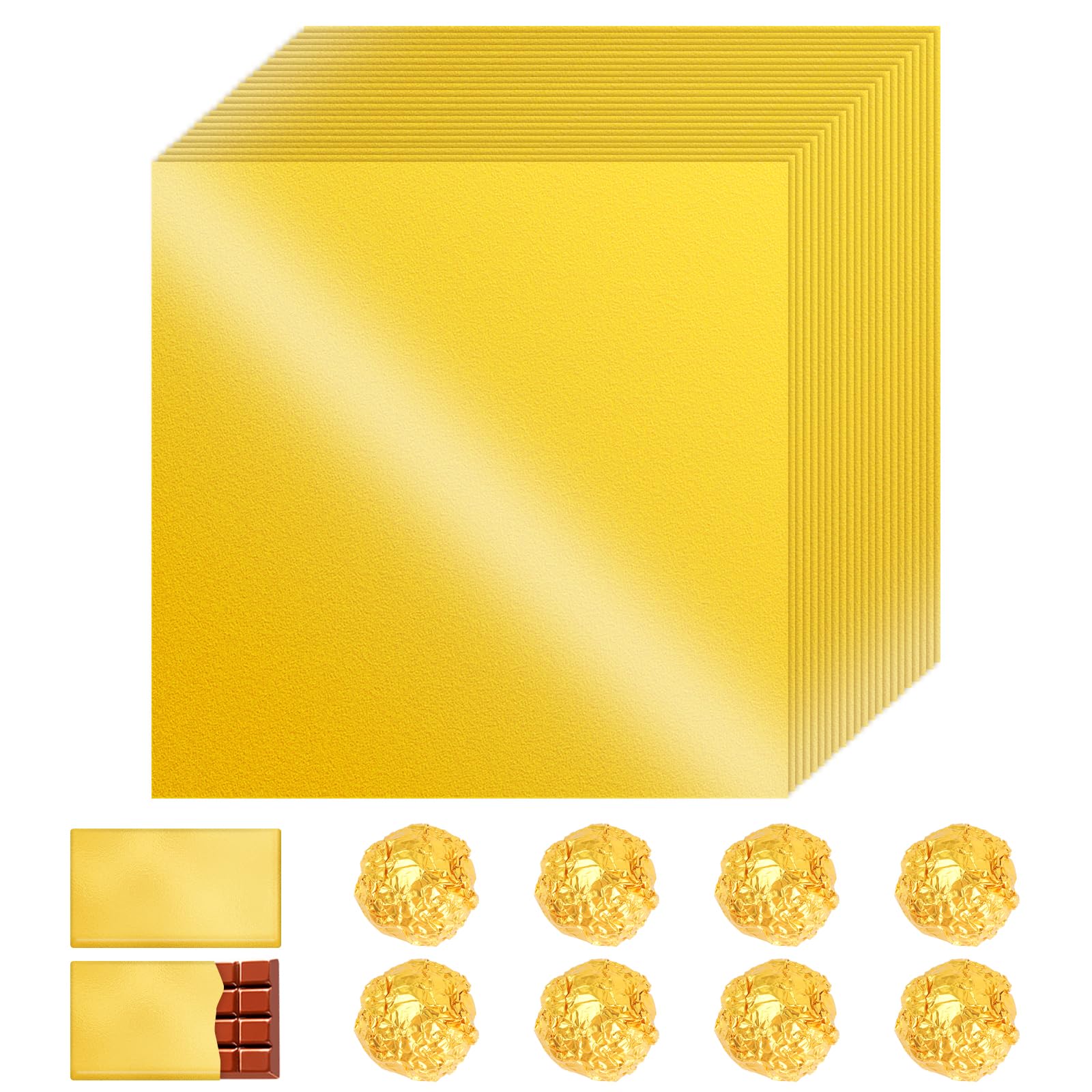 100 pcs Gold Foil Sweet Wrappers, Gold Chocolate Bar Wrappers Paper 20 x 20 cm Chocolate Wrappers for Bars, Food Grade Chocolate Foil Wrappers for Homemade Sweets, Chocolate Bars, Cupcakes
