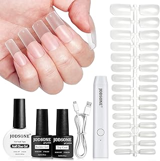 JODSONE 154 PCS Clear Gel Nail Tips Full Cover French Nails For Extension with Nail Lamp Nail Gel Glue Builder Coat Clear Press On Nail Kit for Finger Art and Home DIY