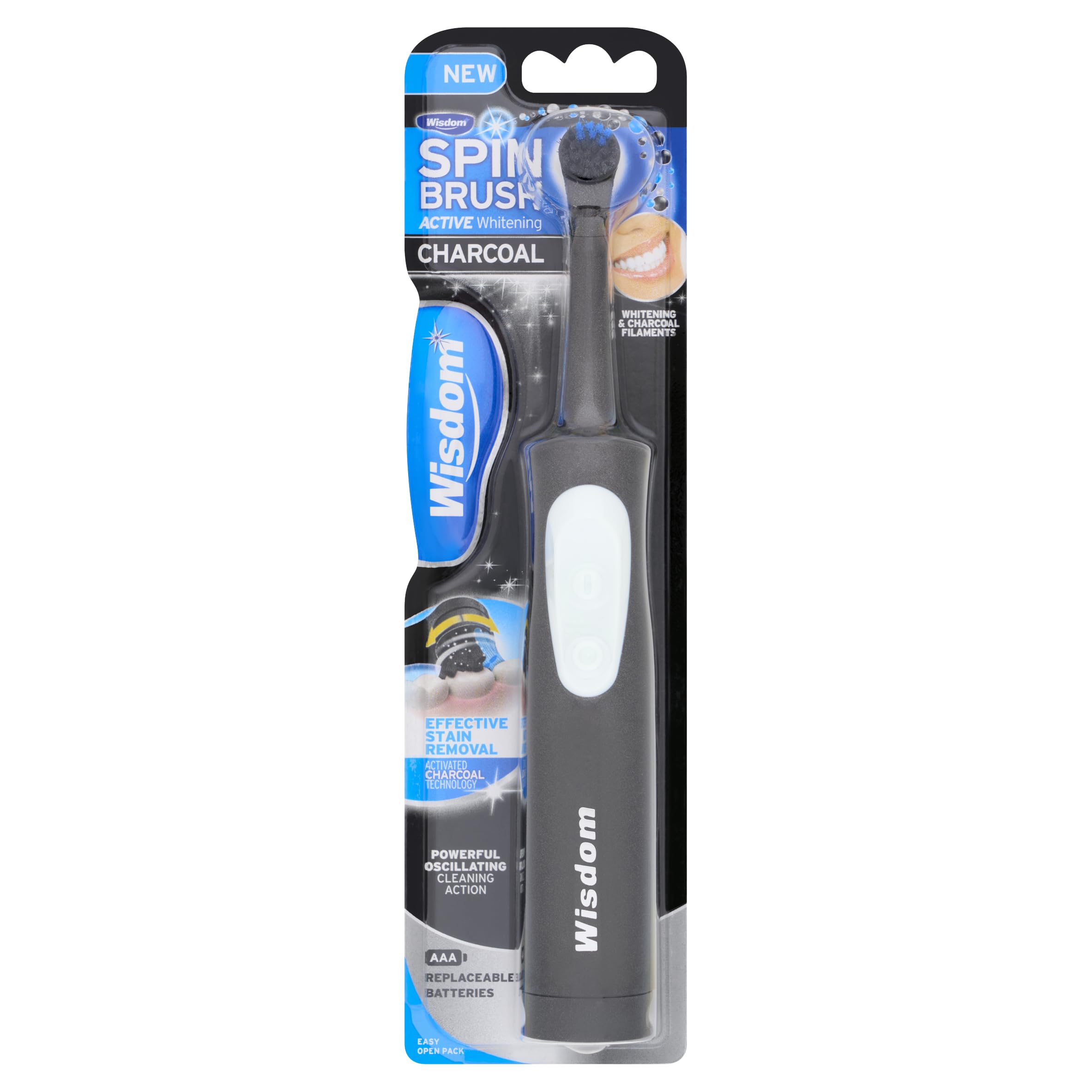 WISDOM Spin Head Brush Charcoal Electric