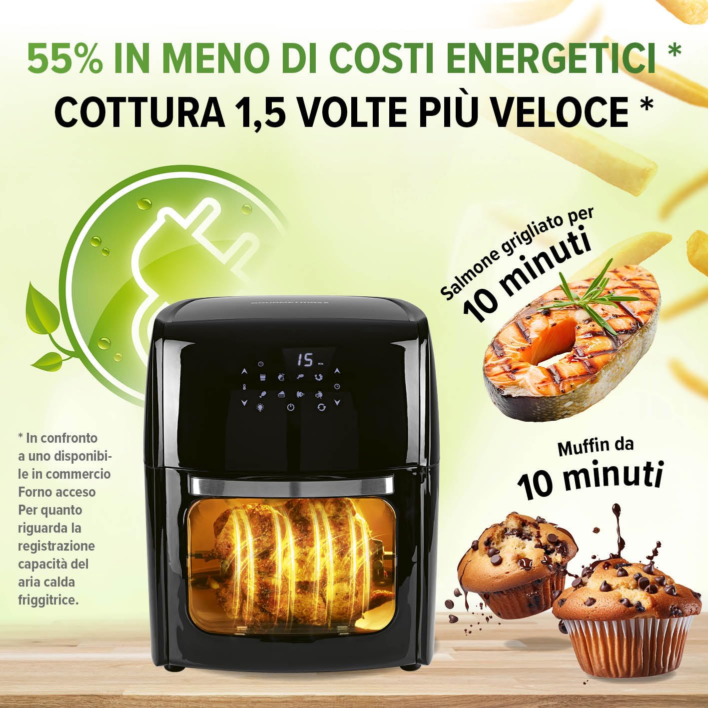 GOURMETmaxx Friggitrice digitale XXL ad aria calda 12 litri | Frittura senza grassi, friggitrice, forno e grill rotante in un unico apparecchio | Con 9 programmi e funzione timer