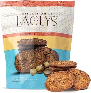 Laceys Gourmet Cookies | Light and Crispy Delicious Cookies | Handcrafted by Desserts On Us (8 Ounce, Macadamia & Milk Chocolate)